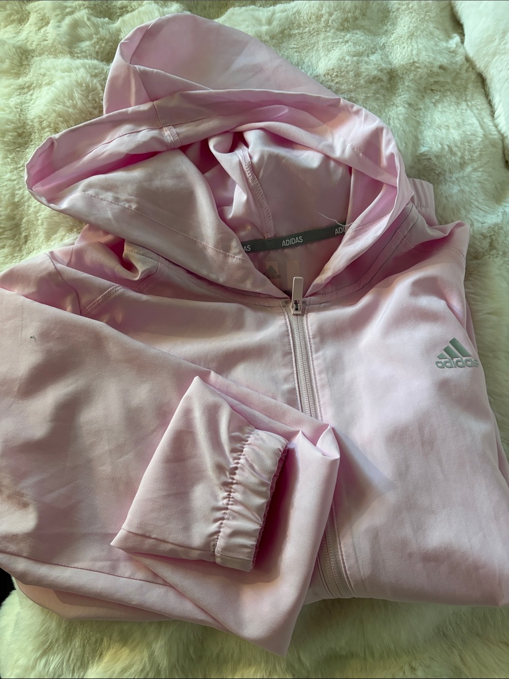 adidas Girls Pale Pink Hooded Zip-Up Jacket
